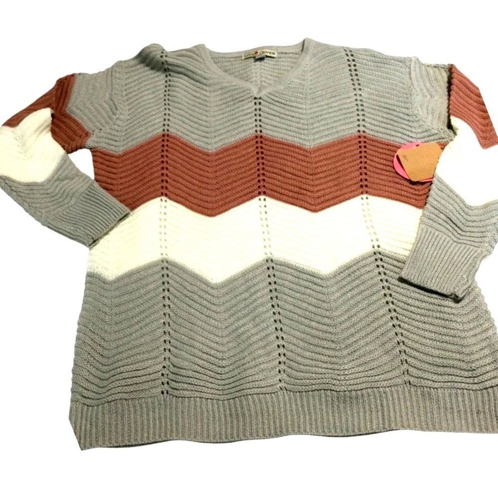 Love Change‎ Italy Chevron Stripe V Neck maternity Sweater  Pink Gray White S